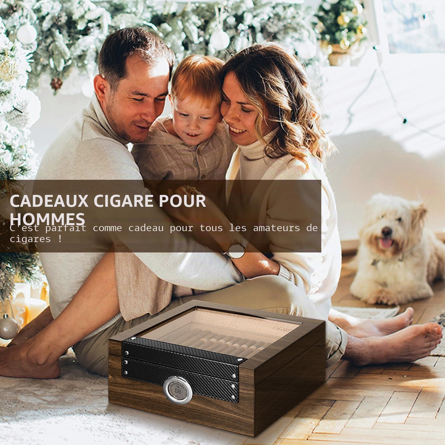 Boîte a Cigare de Luxe, Cave à Cigare en Cèdre Espagnol Capacité 70 Cigare Cubain, Humidor Cigares avec Hygromètre, Humidificateur Cigares, Plateau détachable, Superbe Cadeau pour Hommes