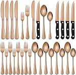 24-Piece Black Silverware Set with Steak Knives, Black Flatware Set for 4, Food-Grade Stainless Steel Tableware Cutlery Set, Mirror Finished Knife Spoon and Fork Sets for Home Restaurant