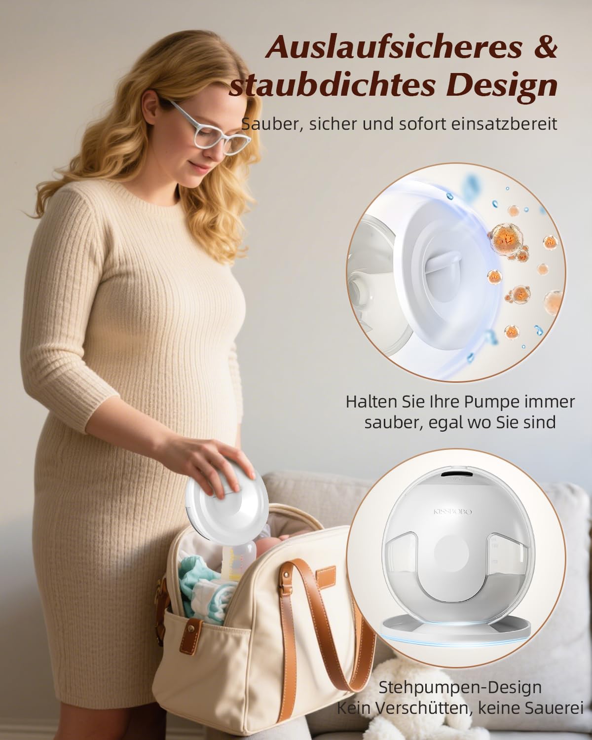 KISSBOBO K5 Milchpumpe Elektrisch,4 Modi 19 Stufen,280mmHg Starke Saugleistung elektrische milchpumpe freihändig,Schmerzfreie elektrisch tragbar (1 Stück/Weiß)