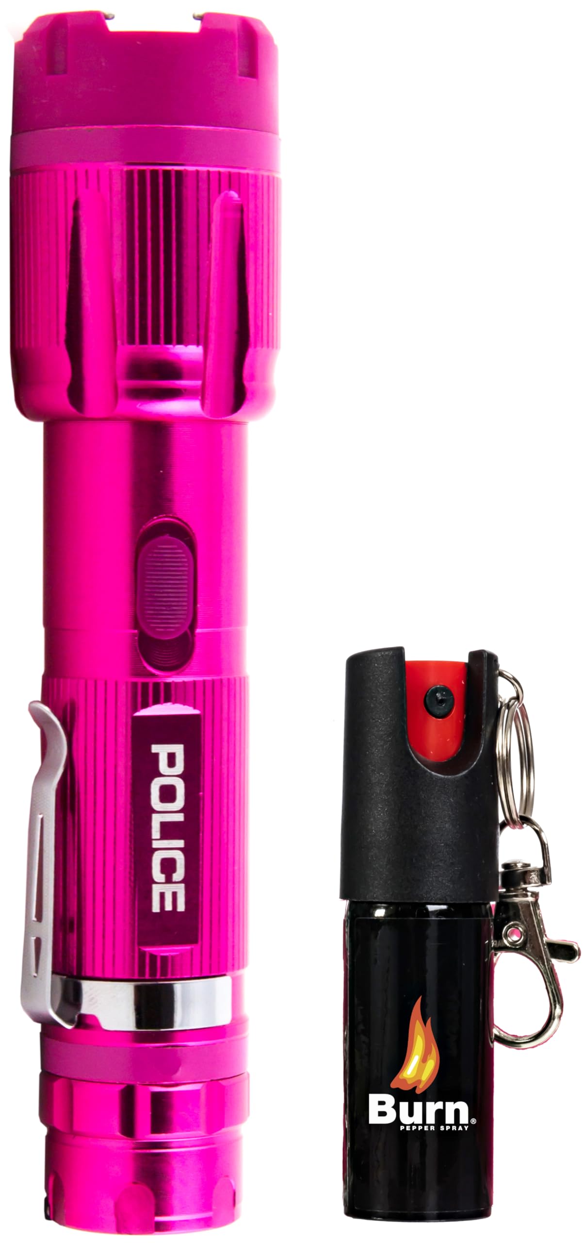 Police Stun Gun Flashlight Burn Pepper Spray Self Defense Combo - 1159 Pink