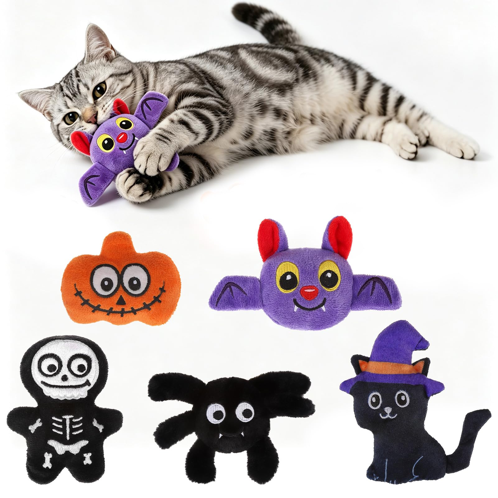 EXPAWLORER Halloween Cat Toys Interactive Catnip for Indoor Cats 5 Pack