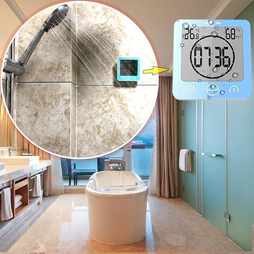 Vista 26 de Reloj de pared colgante impermeable, temporizador de ducha, reloj despertador digital grande para baño, temporizador de cuenta regresiva de cocina
