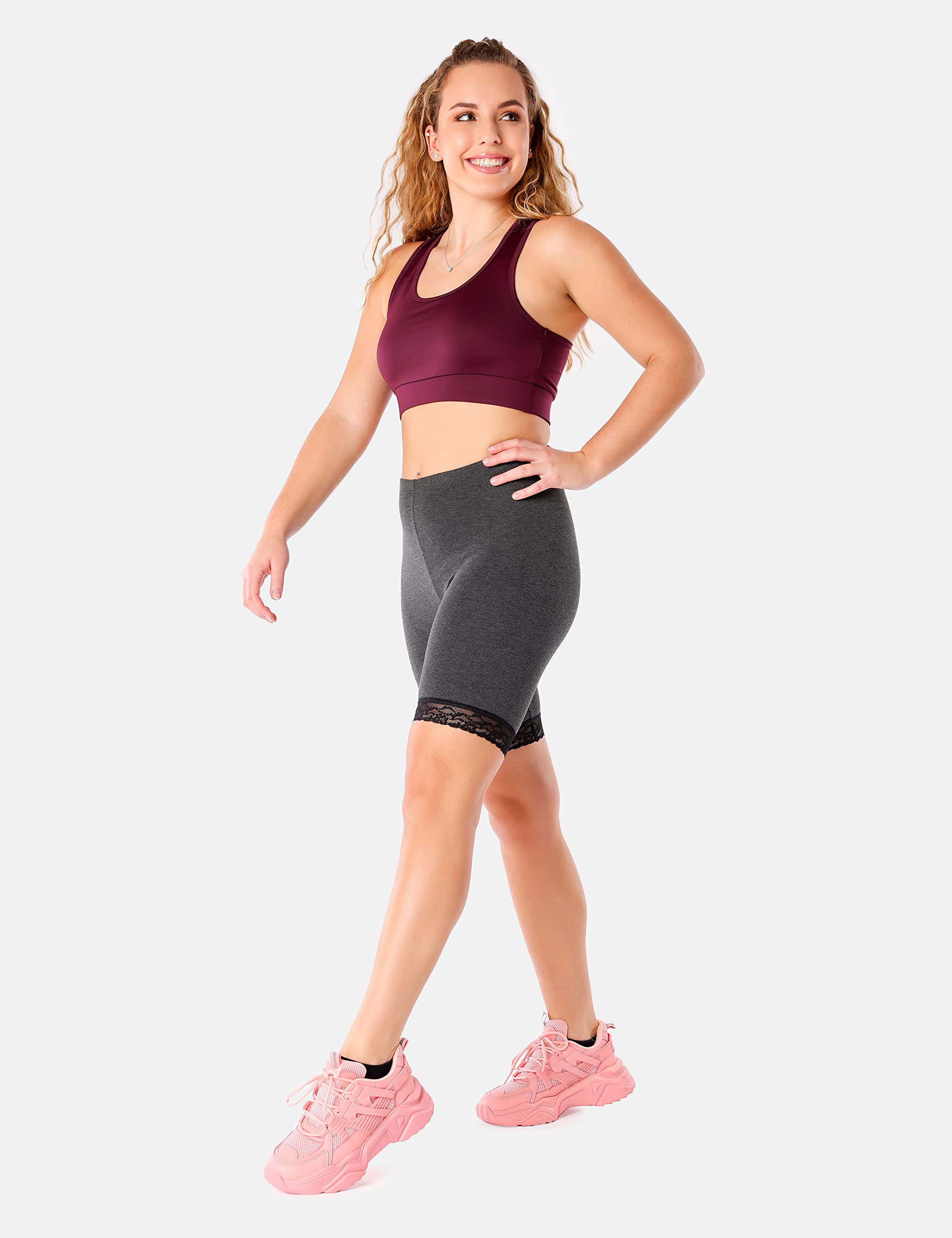 Merry Style Damskie krótkie legginsy z koronką wiskozowe spodnie z wysoką talią MS10-431