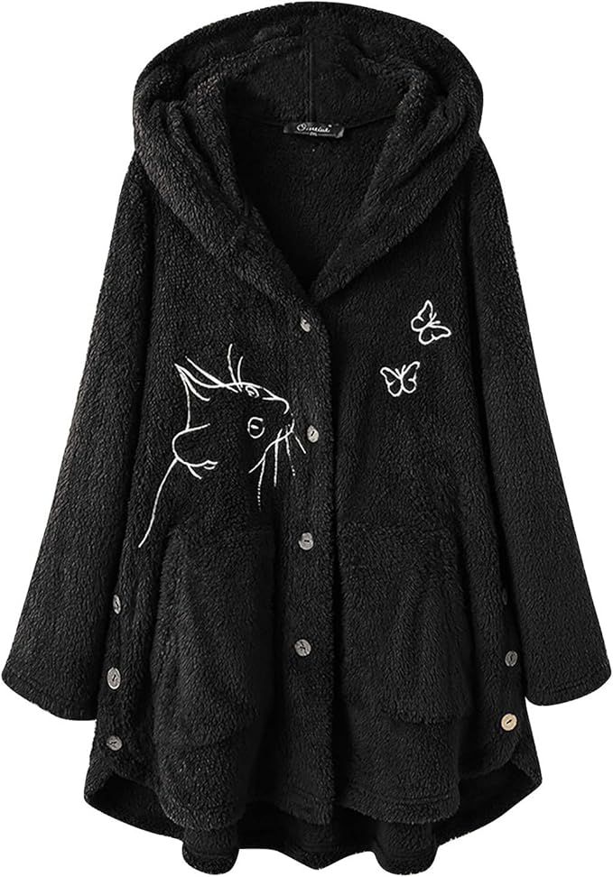 Xmiral Damen Mantel Mit Kapuze - Plüschgefüttert, Reißverschluss, Lässiger Style