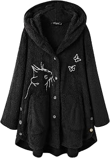Gkojhj Hoodie Women's Teddy Fleece Jacket with Hood Warm Hooded Jacket Zip Plush Jacket Fleece Jacket Transition Jacket Autumn Winter with Pockets Casual Plain Plush Jacket
