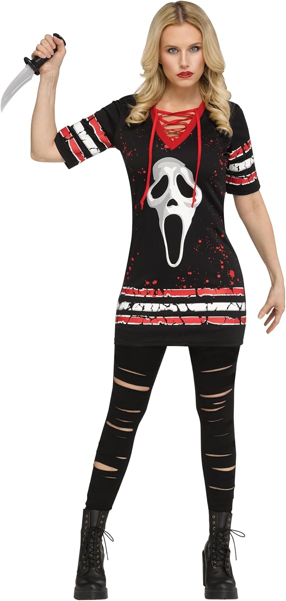 Fun World Women's Ghost Face Lives Hockey Jersey Dress Costume, Small 4-6