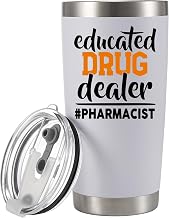 Panvola Educated Drug Dealer Funny Sarcastic Tumbler 20oz White | Pharmacist Gifts Pharmacy Student Vacuum Insulated Tumbler Stainless Steel With Removable Lid Drinkware