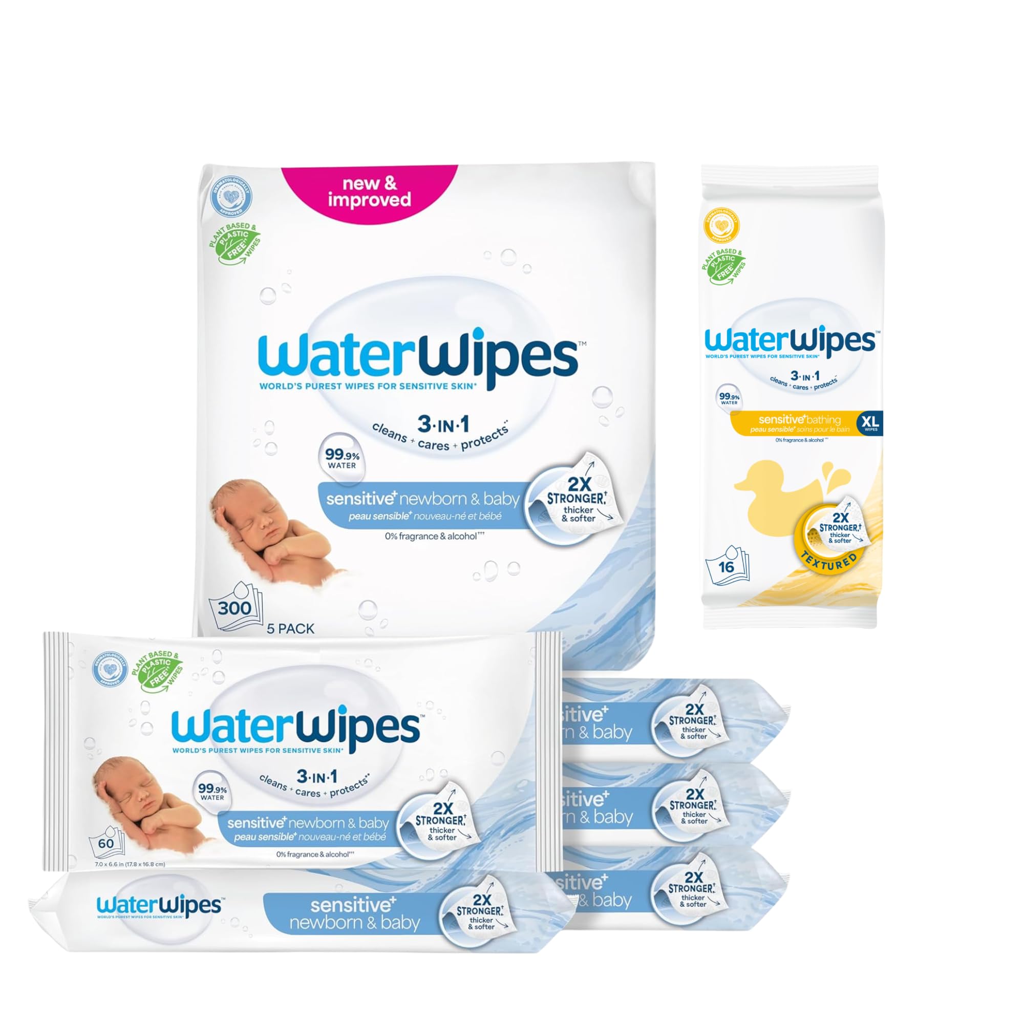 Sponsored Ad - Bundle, Original 300 Count (5 packs) & XL Bathing Wipes 16 Count (1 pack), Plastic-Free, 99.9% Water Based Wipes, Unscented, Hypoallergenic for Sensitive Skin, Packaging May Vary