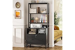 Homieasy File Cabinet with Charging Station and Bookshelf