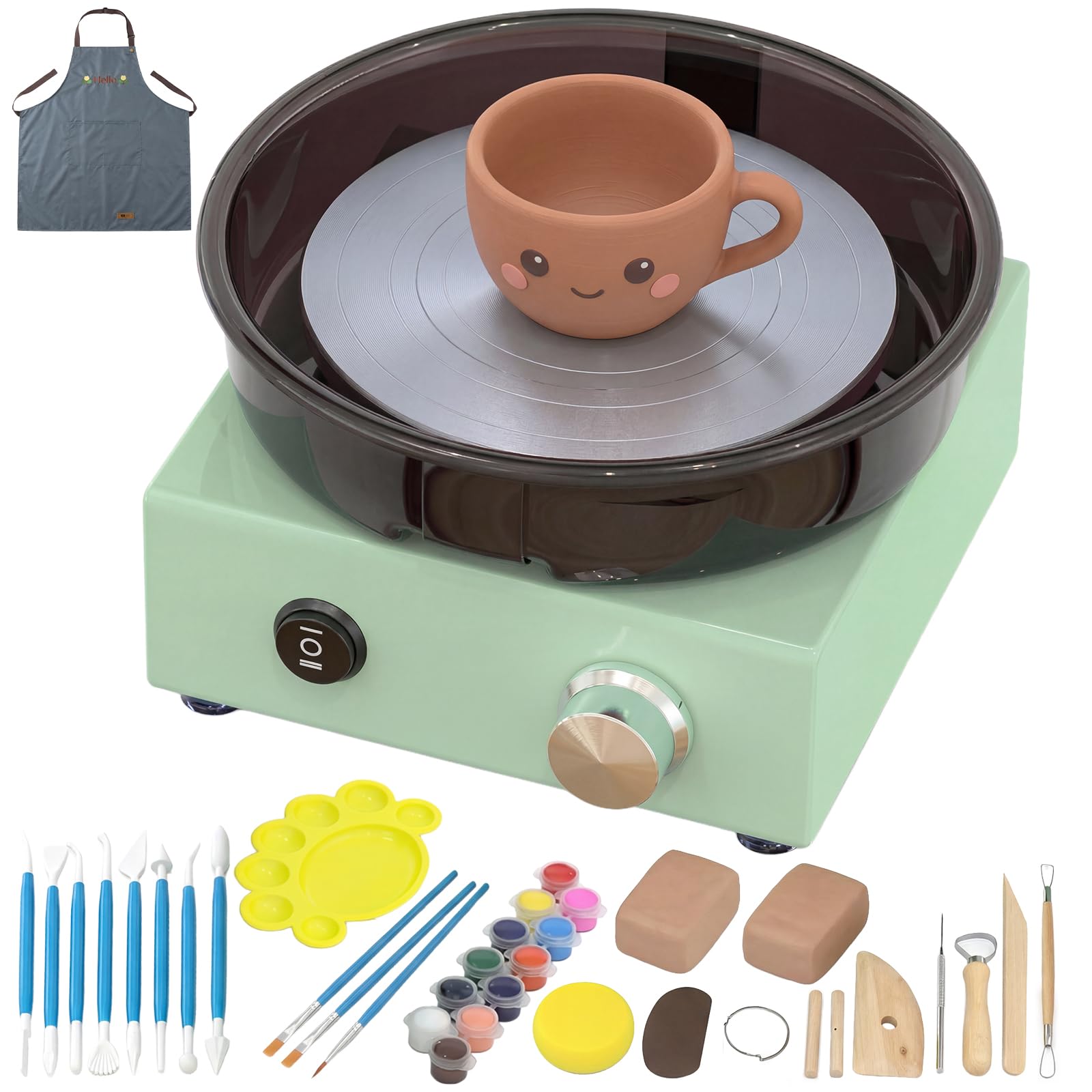 Töpferscheibe Elektrisch 16cm Mini Elektrische Töpferscheibe Professioneller Töpferscheibe Elektrisch Set für Anfänger & Profis – Komplettes Töpferset für Zuhause Keramik-Set mit 25-teiligen Töpferei