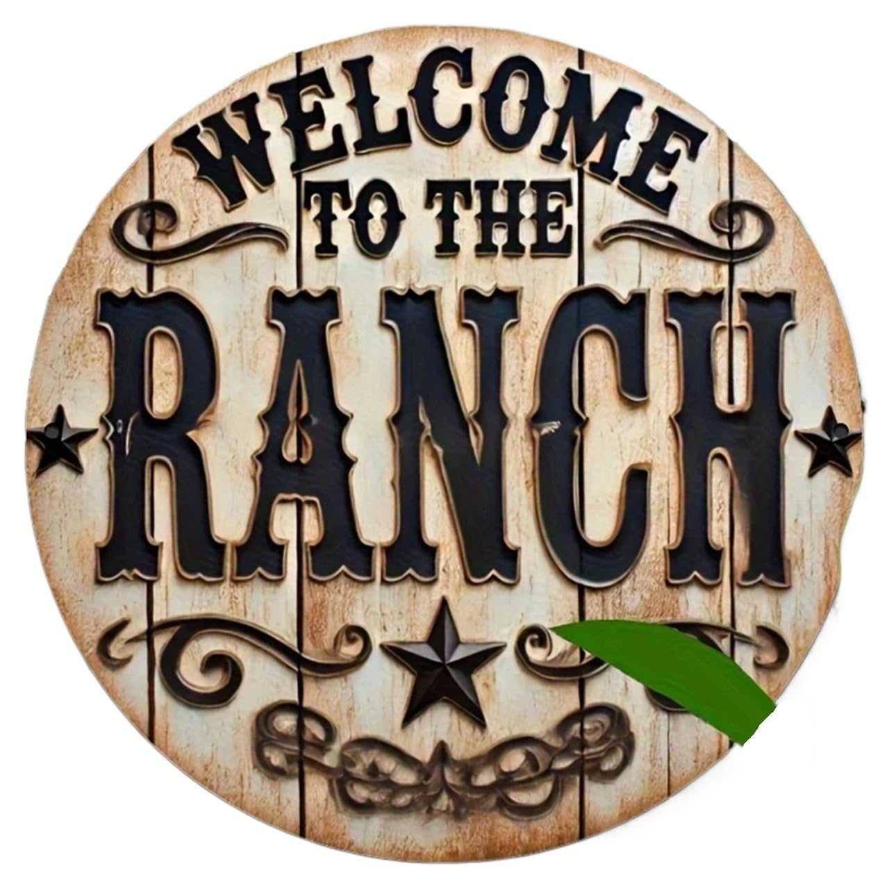 Welcome Sign Indoor Wall Decor 2D Flat, Welcome To Ranch - Rustic Farmhouse Wall Decor Sign With & Golden Lettering, Vintage Western Style Round Metal/Wooden(30x30)