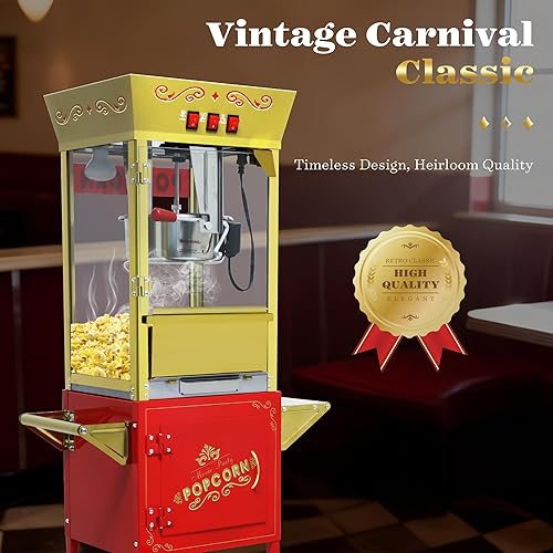 Miniatura 9 de Máquina de palomitas de maíz comercial vintage con carrito y luz más cálida, 12 onzas de acero inoxidable para hacer 60 tazas para cine en casa y