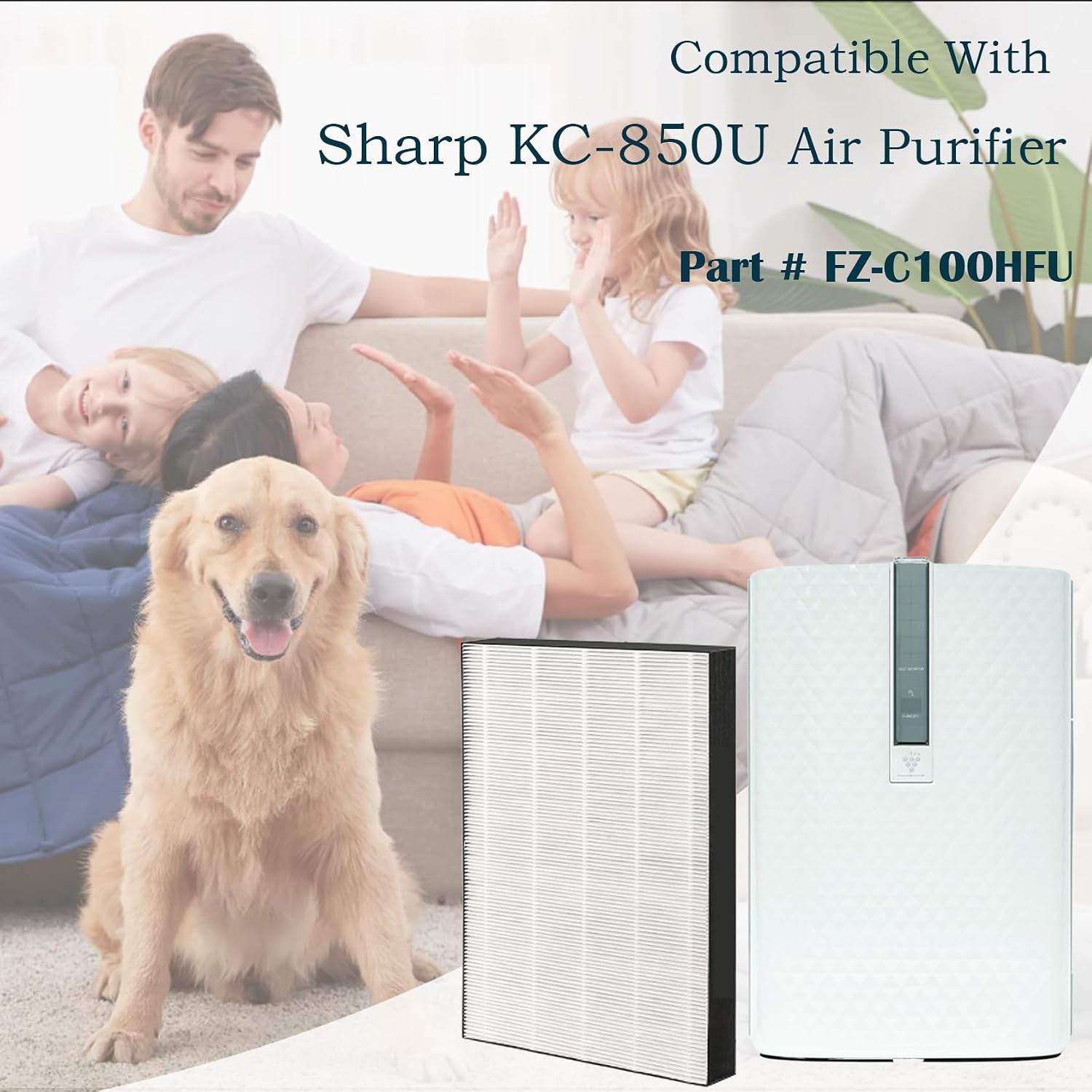 KC-850U Filter for Sharp Air Purifier Part # FZ-C100HFU | Used for Living Room Bedroom | Capture Dust, Pet Dander - 2 Pack HEPA