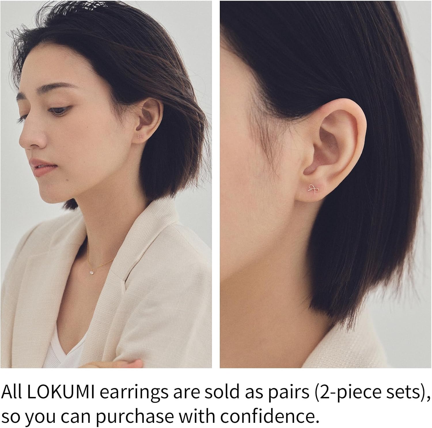 LOKUMI K18(18K) Post Tiny Handmade Ribbon Stud Earrings | Hypoallergenic & Nickel-Free | Made in Japan | Available in 3 finishes: Silver, 24KGold, and PinkGold jk-75