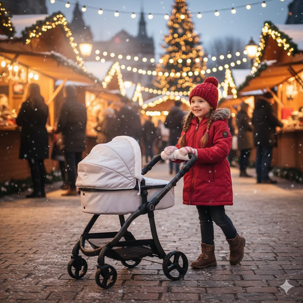 Roma egg 2 in 1 Baby Spielzeug Puppen Kinderwagen - Hahnentritt Silber Spielzeug Kinderwagen mit verstellbarem Griff, Kakao-Kunstleder, 3-Punkt-Gurt, Leichter Rahmen, Perfekt für Reborns & Teddies
