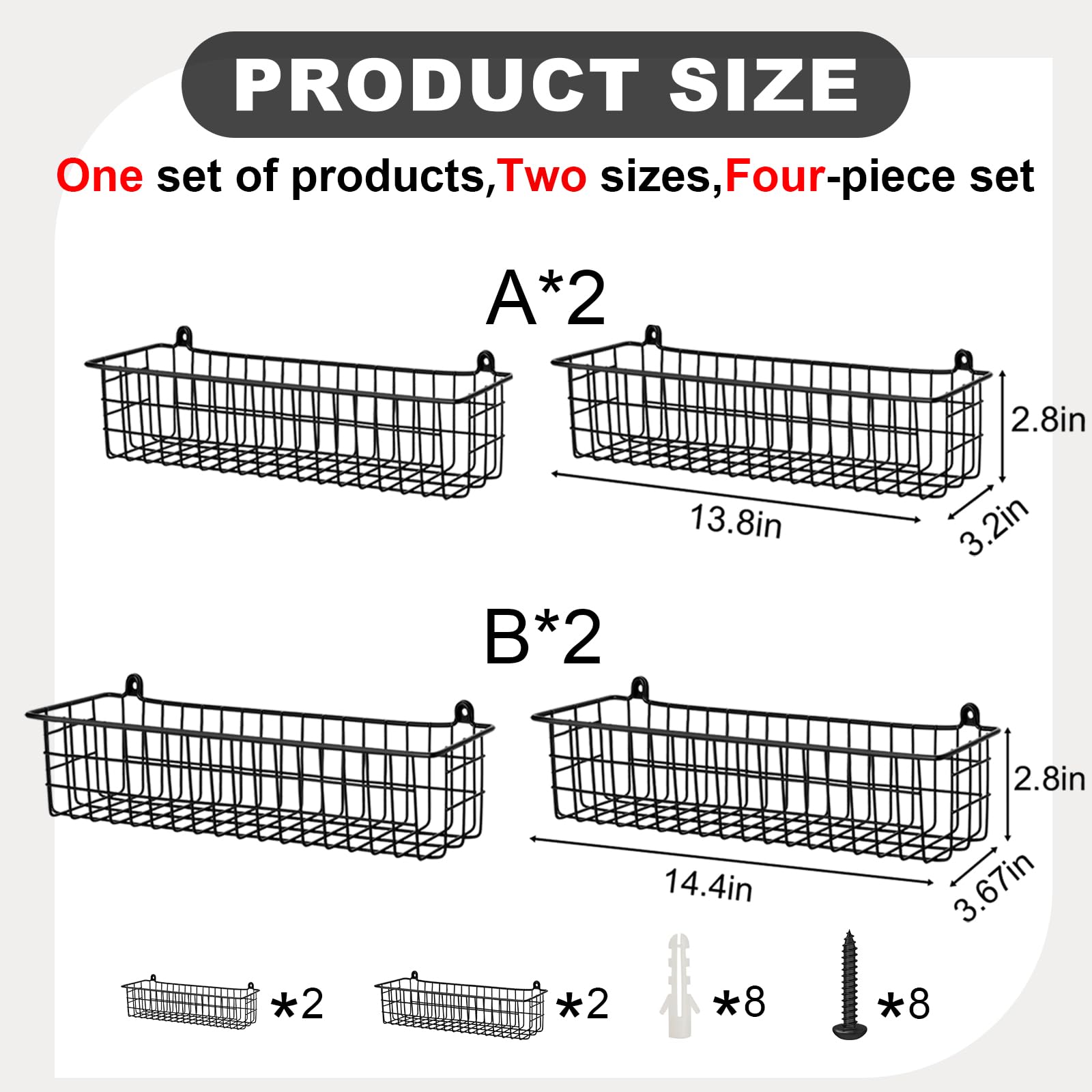 Organizador de especias para pared, paquete de 4 cestas de almacenamiento de alambre negro para pared o puerta de armario en cocina y caravana