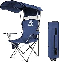 Elevon Oversized Camping Chair with Canopy - Portable Folding Sun Shade Chair w/ Cup Holders, Armrests, Storage for Beach, Fishing, Sports - 300 lbs Capacity, Indigo