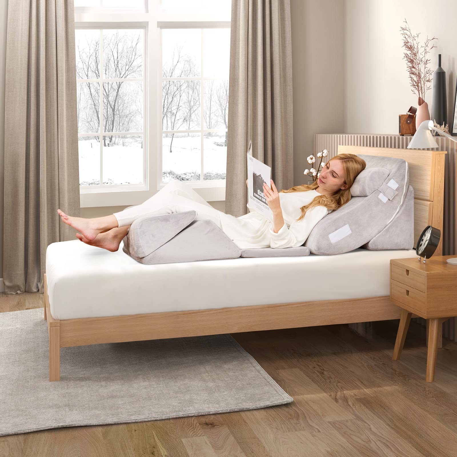 GIANTEX Set di 6 cuscini con zeppa in memory foam, cuscino da lettura con poggiatesta e cuscino gambe rialzate per dopo la chirurgia, gravidanza, sonno laterale