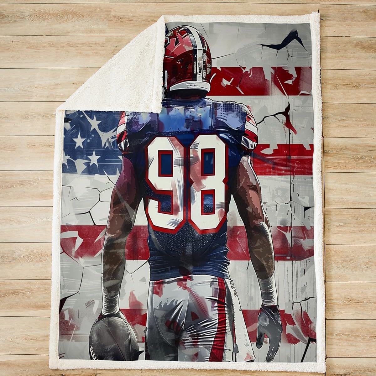 Castle Fairy Football Game Fleece Blanket,Football Rugby Sports Player Bed Blanket for Kids Teens,American Flag Flannel Blanket for Room Decor,Queen 90"x90"