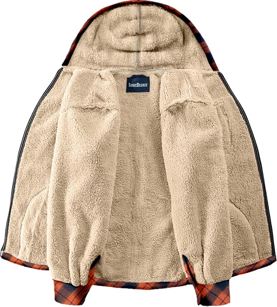 Big and Tall Flannel Jacket for Men Plaid Fleece Hoodie Zip Up Sherpa Lined Winter Coat, 2XL-8XL Plus Size - Image 4