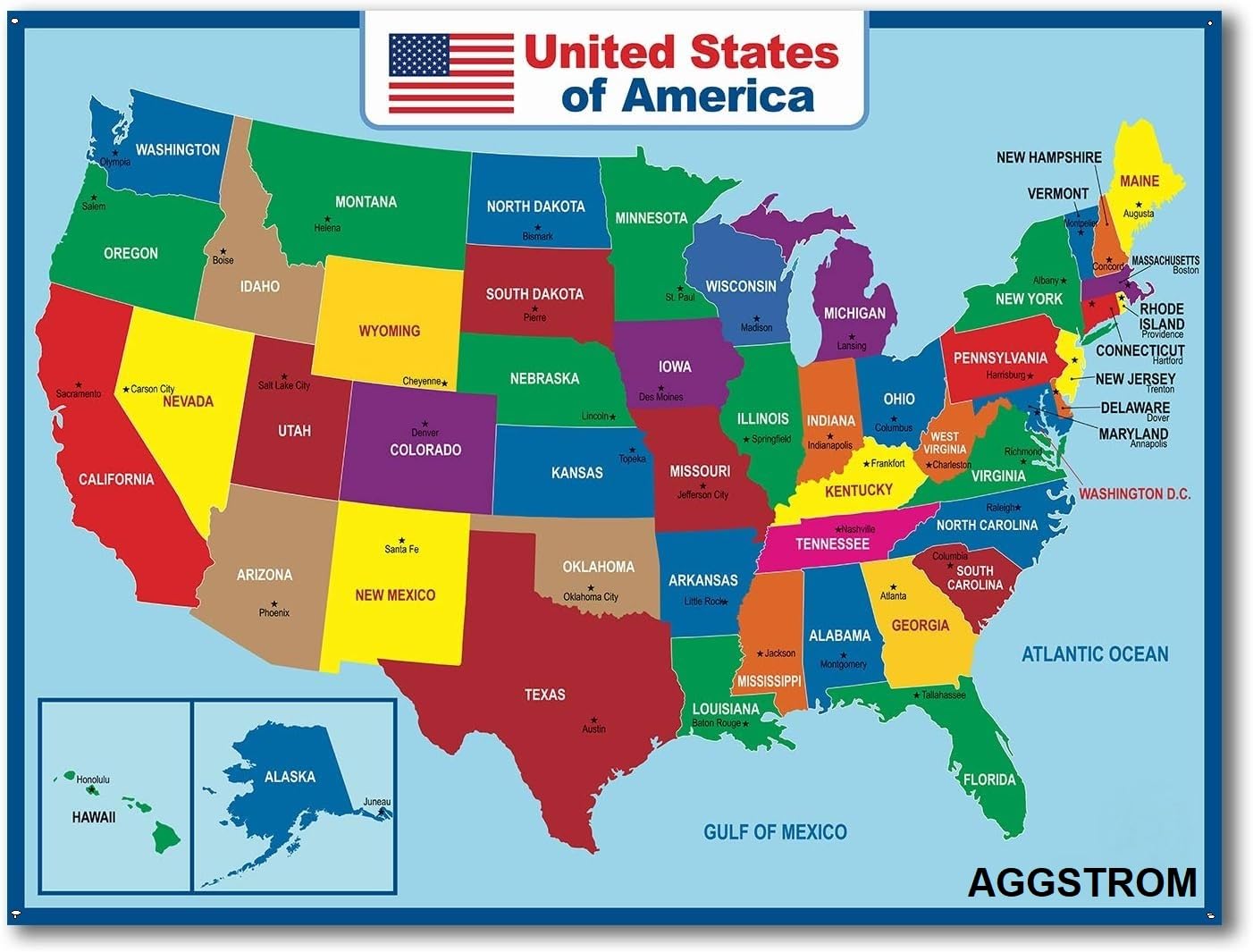 AGGSTROM Jumbo Waterproof United States Map Poster Digitally Printed on Vinyl Flex Used in Home Classroom for Kids or Adults, 36 x 24 Inch - Image 2