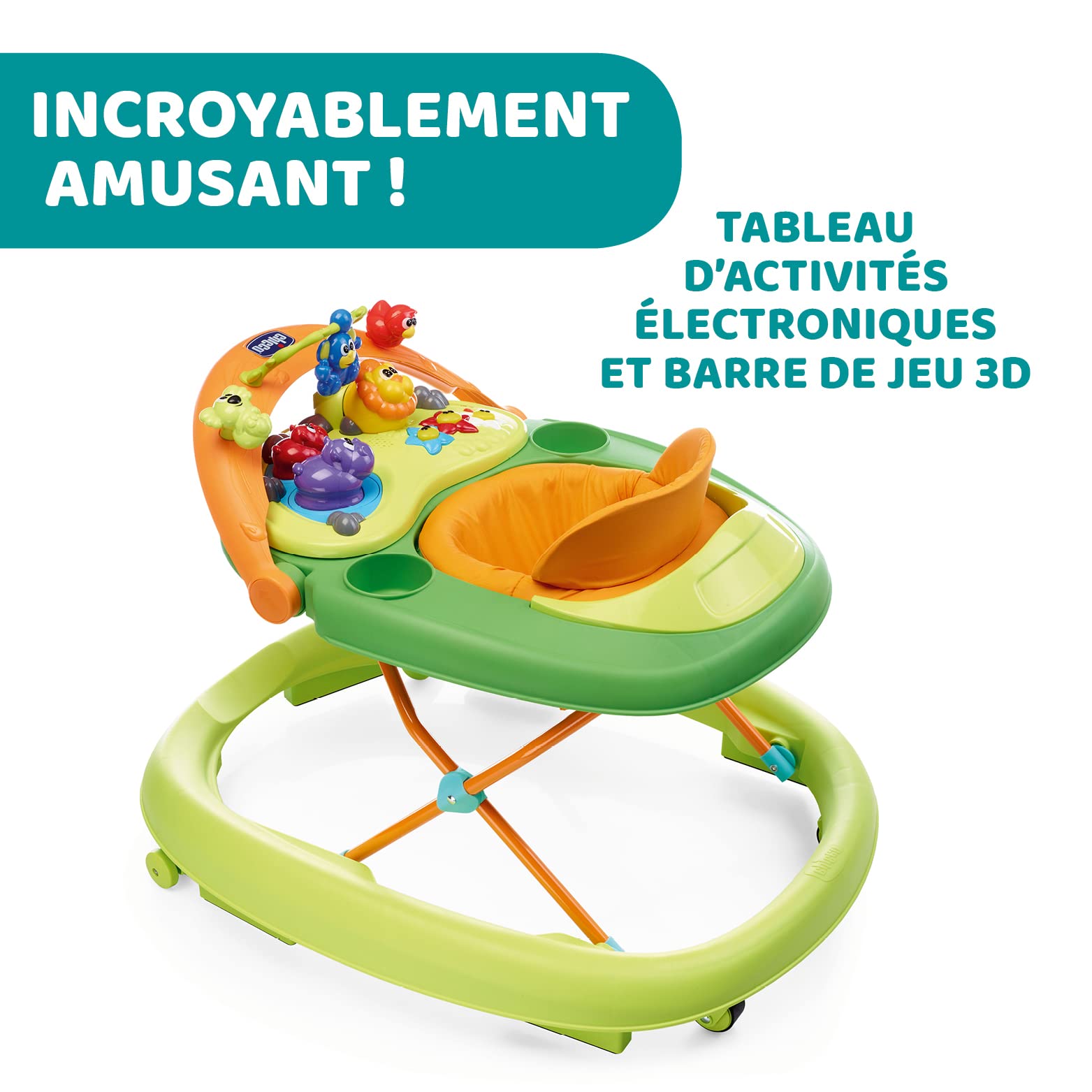 Chicco Trotteur Walky Talky pour Tout-Petits, avec Panneau de Jeu Électronique, Hauteur Réglable, Freins de Sécurité, Roues Pivotantes, Pliable et Compact, 6 Mois +