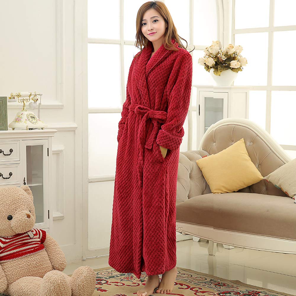 HAIBI Women Robes Extra Long Slim Thermal Jacquard Flannel Bathrobe Winter Plus Size Warm Bath Robe Dressing Gown