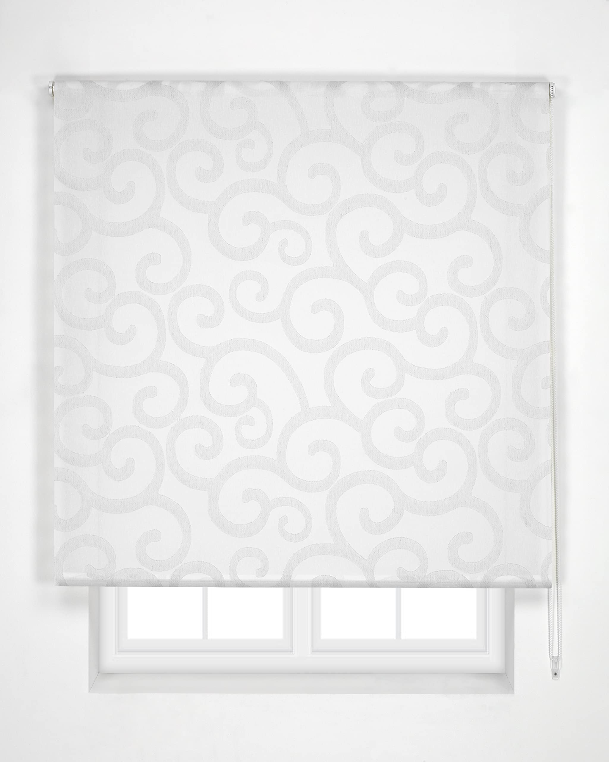 Estoralis | Ornella | Roleta zwijana nowoczesne wzornictwo | bez wiercenia, przezroczyste firanki | biały/szary, 85 x 150 cm (szer./wys.), materiał 82 x 150 cm, rolety okienne i drzwiowe