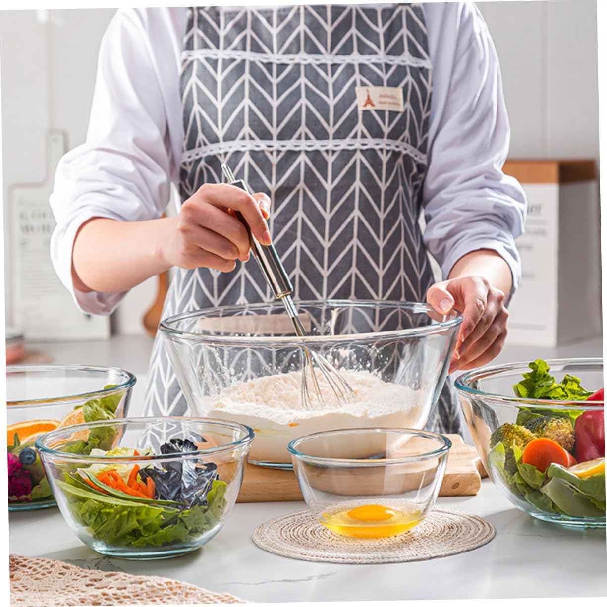 Glass Mixing Bowl Multi-purpose Salad Soup Baking Container Non- Base for Home Serving Fruit and Preparation Dishwasher Safe