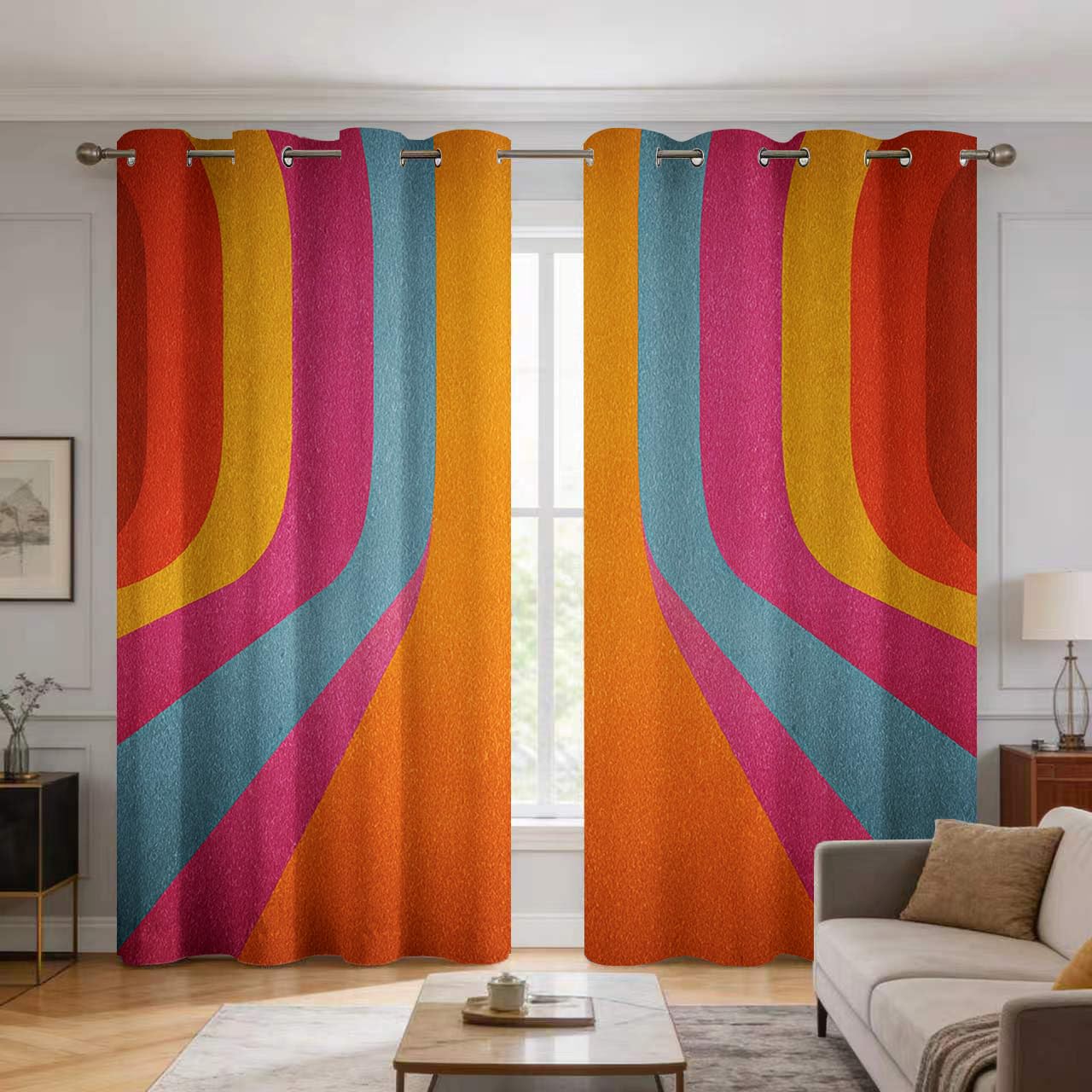 Rideau motif Bauhaus groovy pour relooker une chambre d'enfant ou un salon vintage