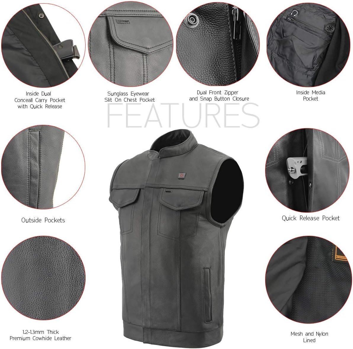 Milwaukee Leather MLM3524SET Men's All Season Black Premium Leather Motorcycle vest w/Heated and Cool-Tec Technology - Image 5