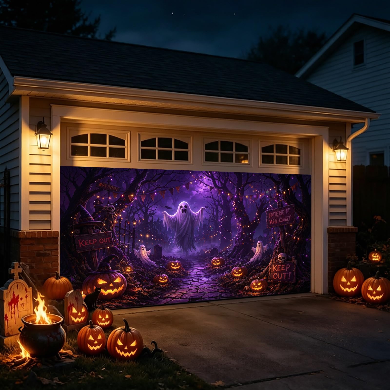 Cartel de graduación para puerta de garaje de Halloween, cubierta de puerta, pancarta colgante de fondo grande, mural adecuado para el hogar, exteriores, interiores, fiestas, paredes, ventanas 240