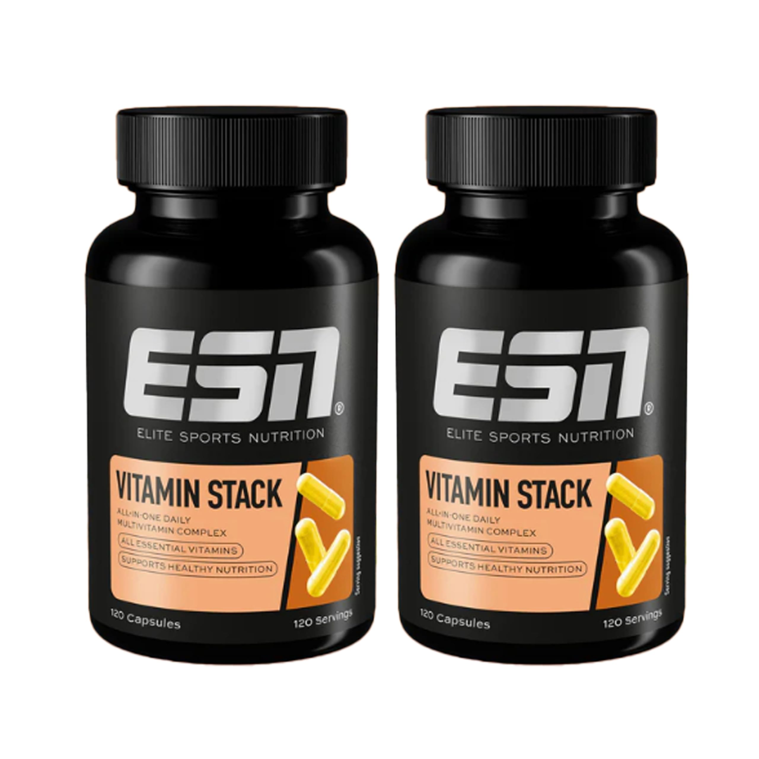 ESN Vitamin Stack, Multivitamin Kapseln, 2 x 120 Stück, Hochdosiert, 13 Wertvolle Vitamine in einer Kapsel, nur 1 Kapsel täglich, Made in Germany