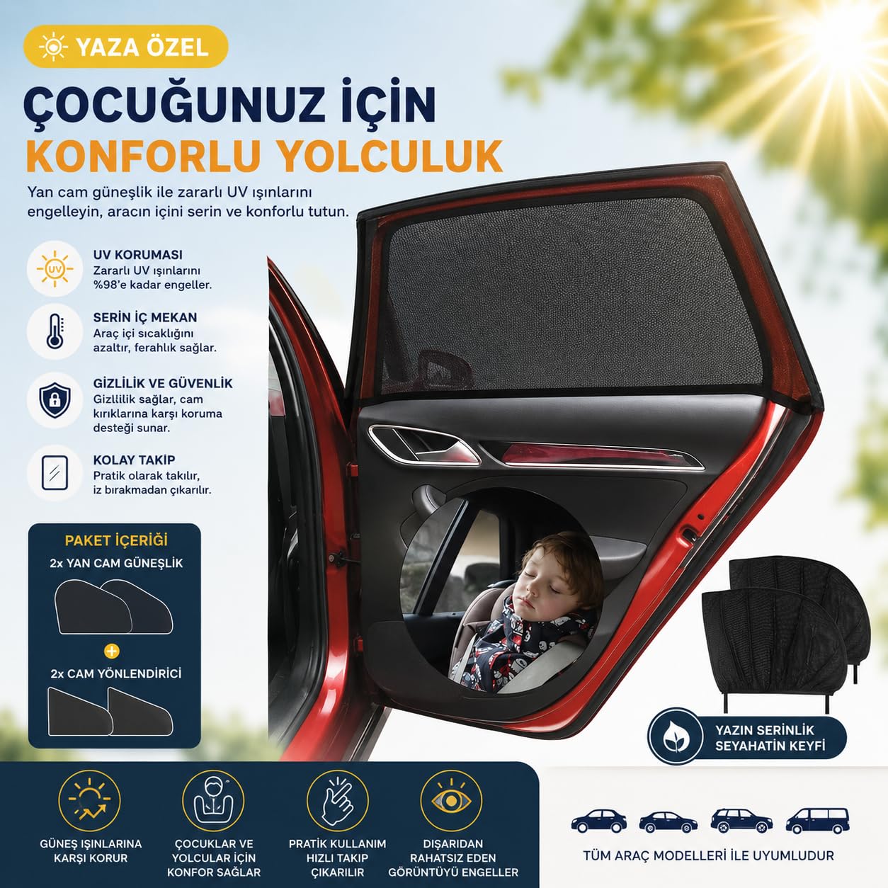 Oto Güneşlik Perde Araç Yan Cam Güneşlik Perde Araba Perdesi Anne Bebek Emzirme Perdesi (2)