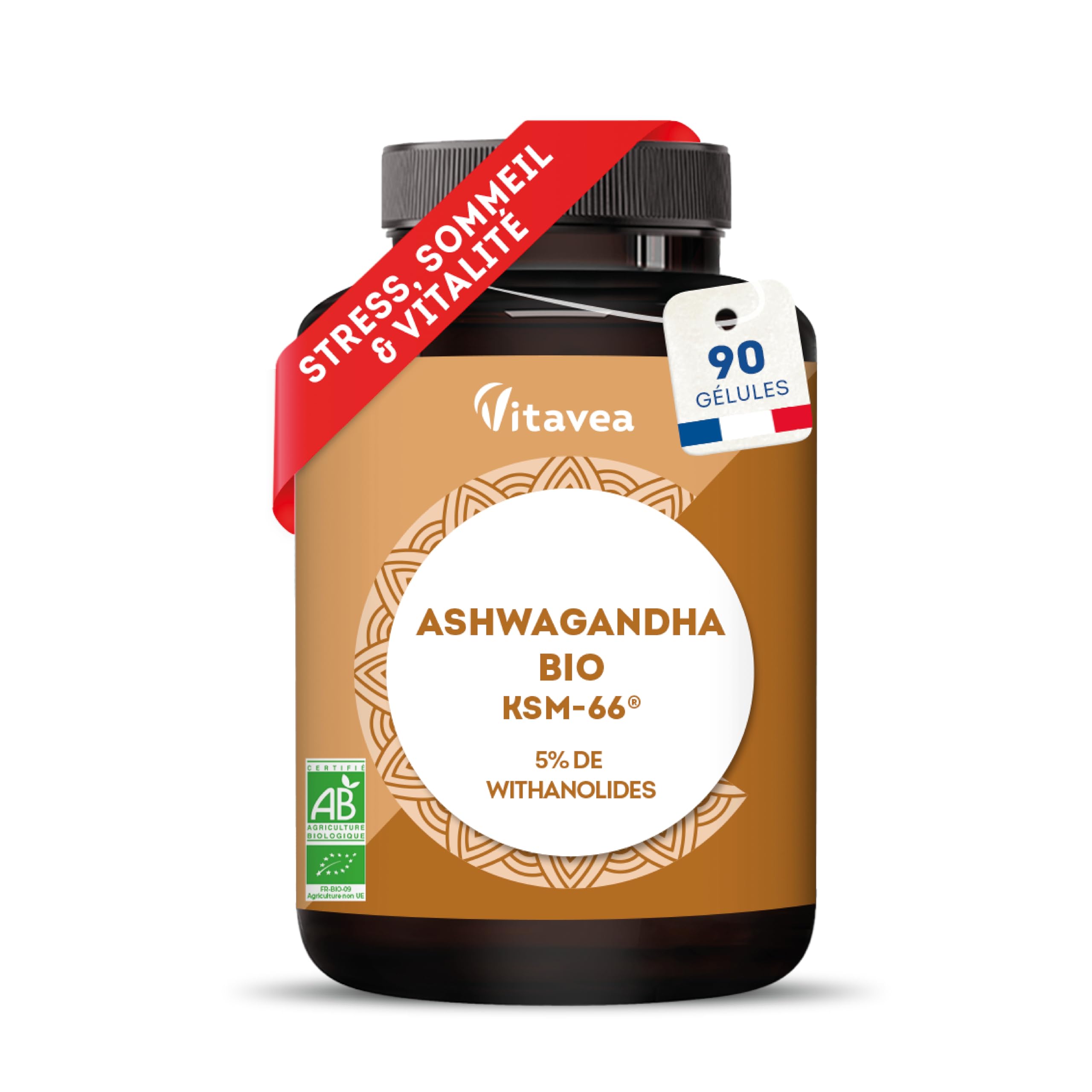 Ashwagandha Bio KSM-66® Gélules Végétales - 5% Witanolides, 60 Unités, Saveur Cerise