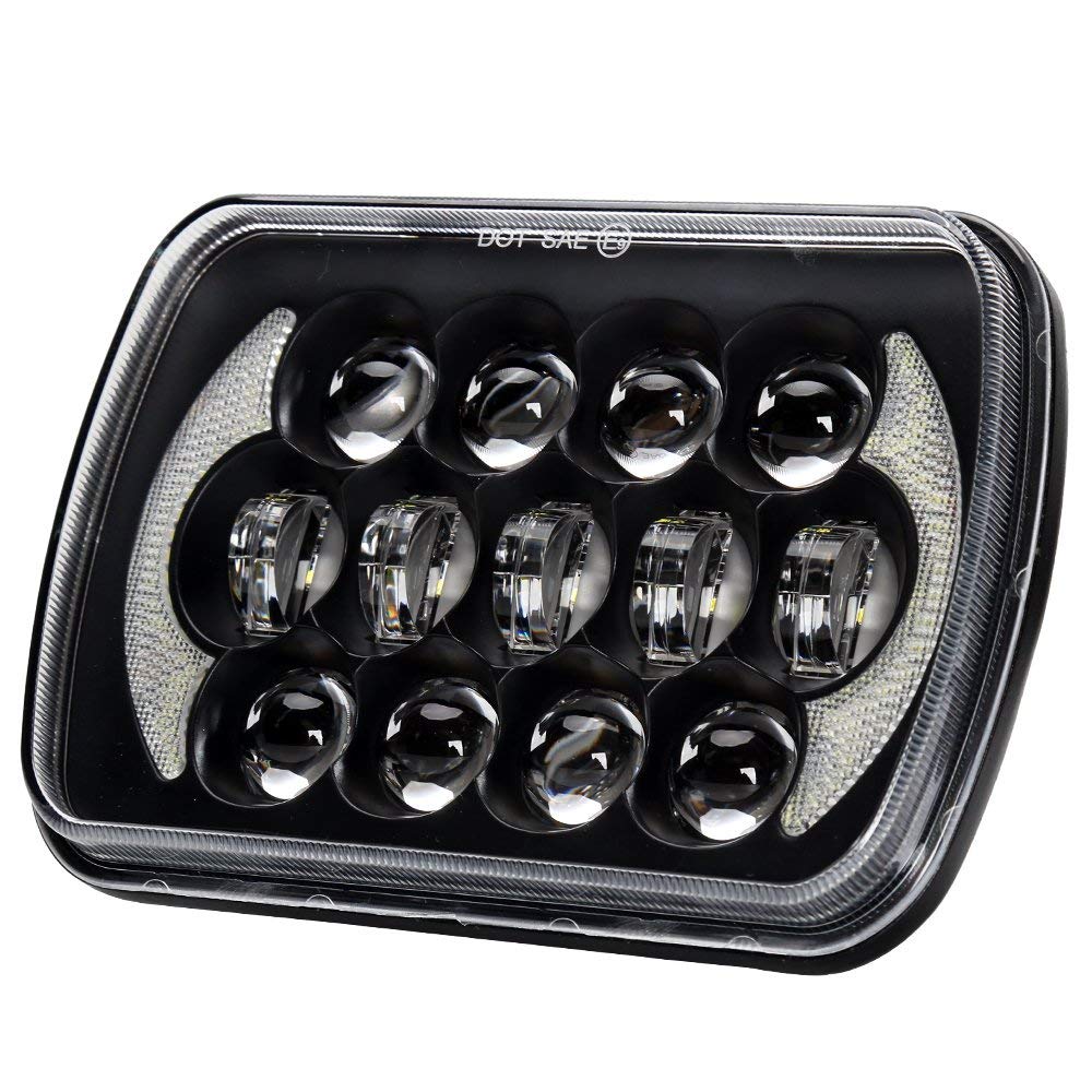 AUXTINGS LED Scheinwerfer, 12,7 x 17,8 cm, 17,8 x 15,2 cm rechteckig Schwarz mit DRL für Wrangler YJ Cherokee XJ H6054 H6054LL 69822 6052 6053(7x6 inch 105)