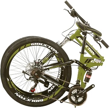 26 Inch Folding Mountain Bike, Dual Disc Brake Full Suspension High-Carbon Steel MTB Foldable Bicycle,21 Speed Folding Bikes for Adults/Men/Women