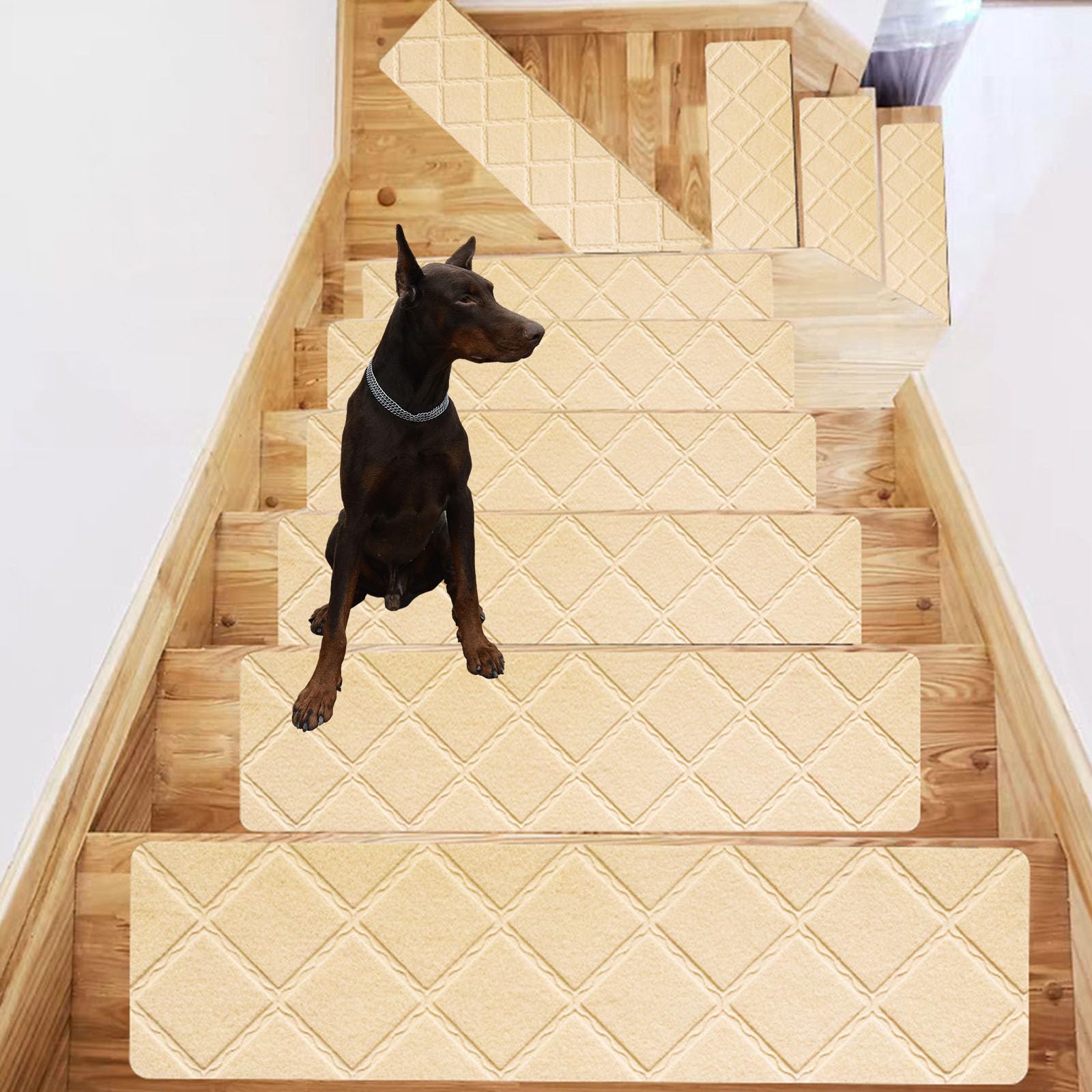 TYYCKJ Carpet Stair Treads Self Adhesive, Non-Slip Carpet Stair Runner Carpet Stairs Mats Removable Reused for Kids Elders and Pets (15pc,Beige)