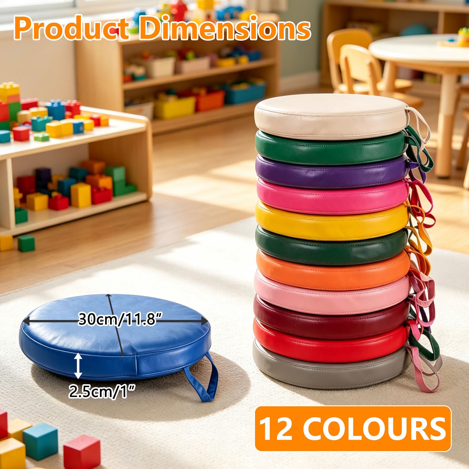 Confezione da 12 cuscini da pavimento per bambini, colori