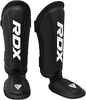 RDX Maya Hide Leather Shin Guards for Muay Thai Kickboxing MMA - SATRA SMMAF Approved Leg Instep Pads Black