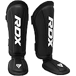 RDX Shin Guards Kickboxing Muay Thai, SATRA SMMAF Approved, Premium Maya Hide Leather, Leg Instep Protection Pads, MMA Martial Arts Kicking Sparring Training Gear, BJJ Karate Boxing Taekwondo, Black
