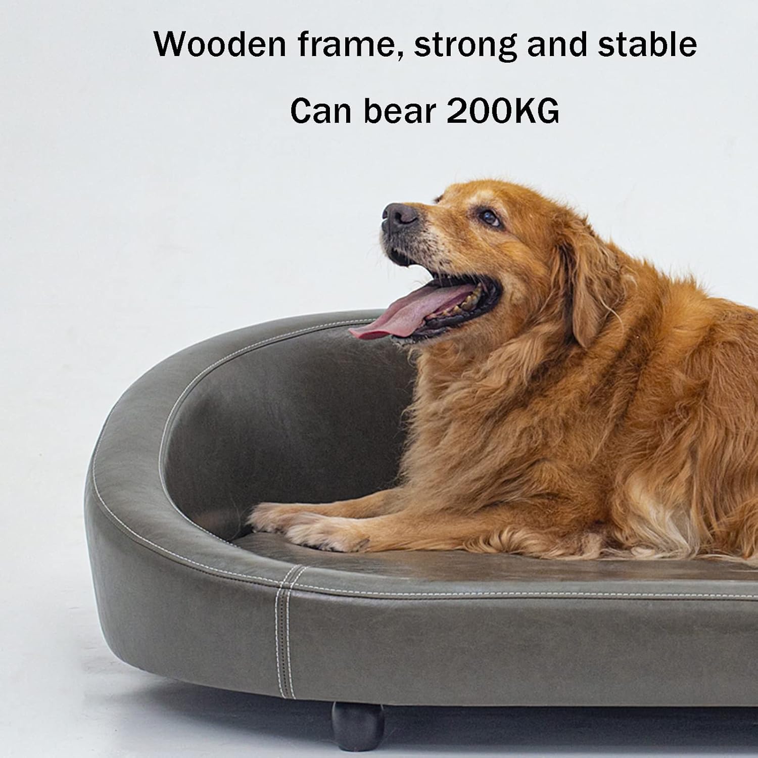 Pet Sofa Pet Dog Bed, Leather Waterproof Sofa, Wooden Kennel, Removable and Washable Dog Sofa Bed(Size:125cm,Color:Black)