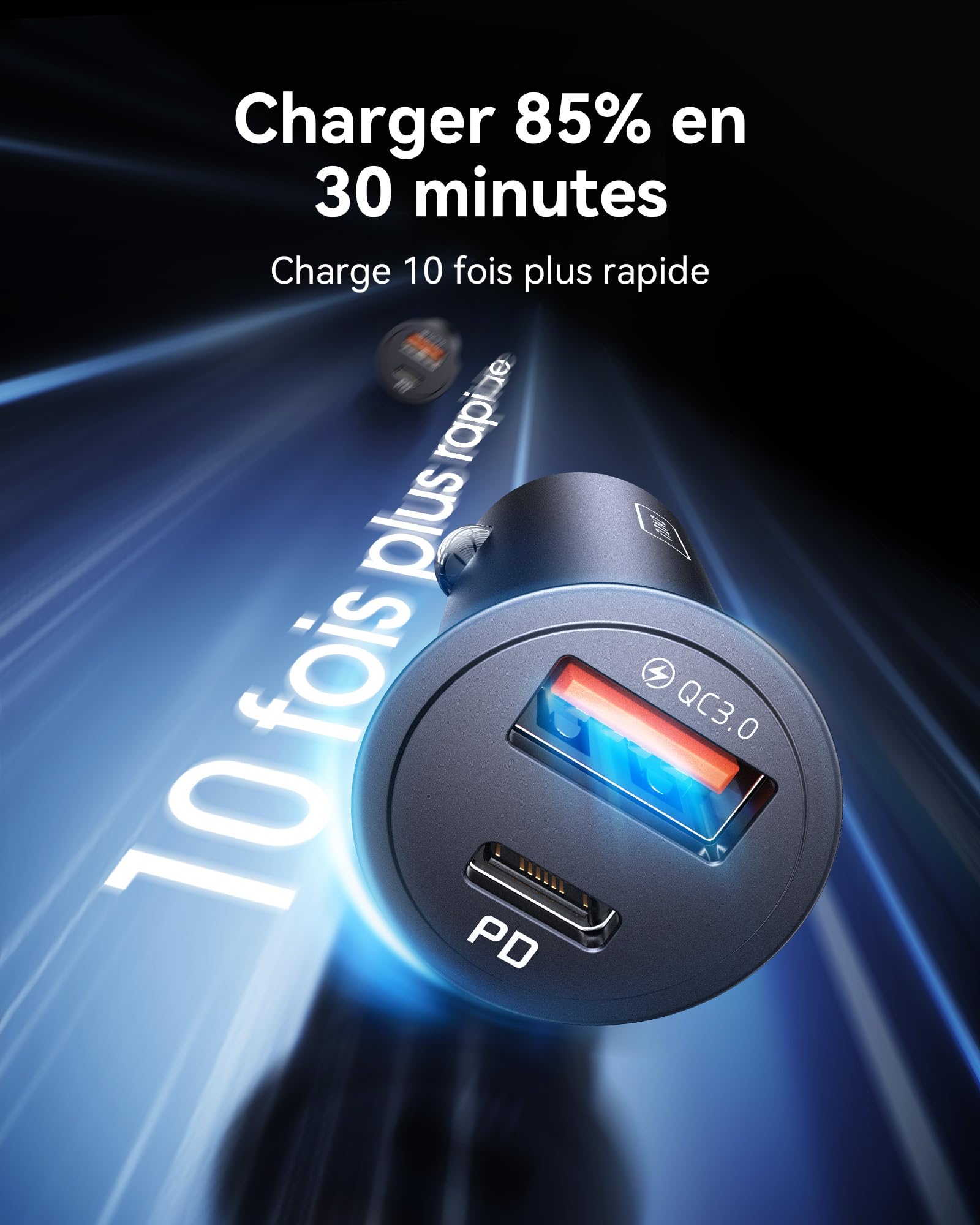 INIU Allume Cigare USB C, 2 Ports 60W Charge Rapide Chargeur Voiture with USB C et A, Prise Allume Cigare 12V pour iPhone 16 15 14 13 12 11 Pro Max Mini Plus Samsung S38 Huawei iPad AirPods Switch
