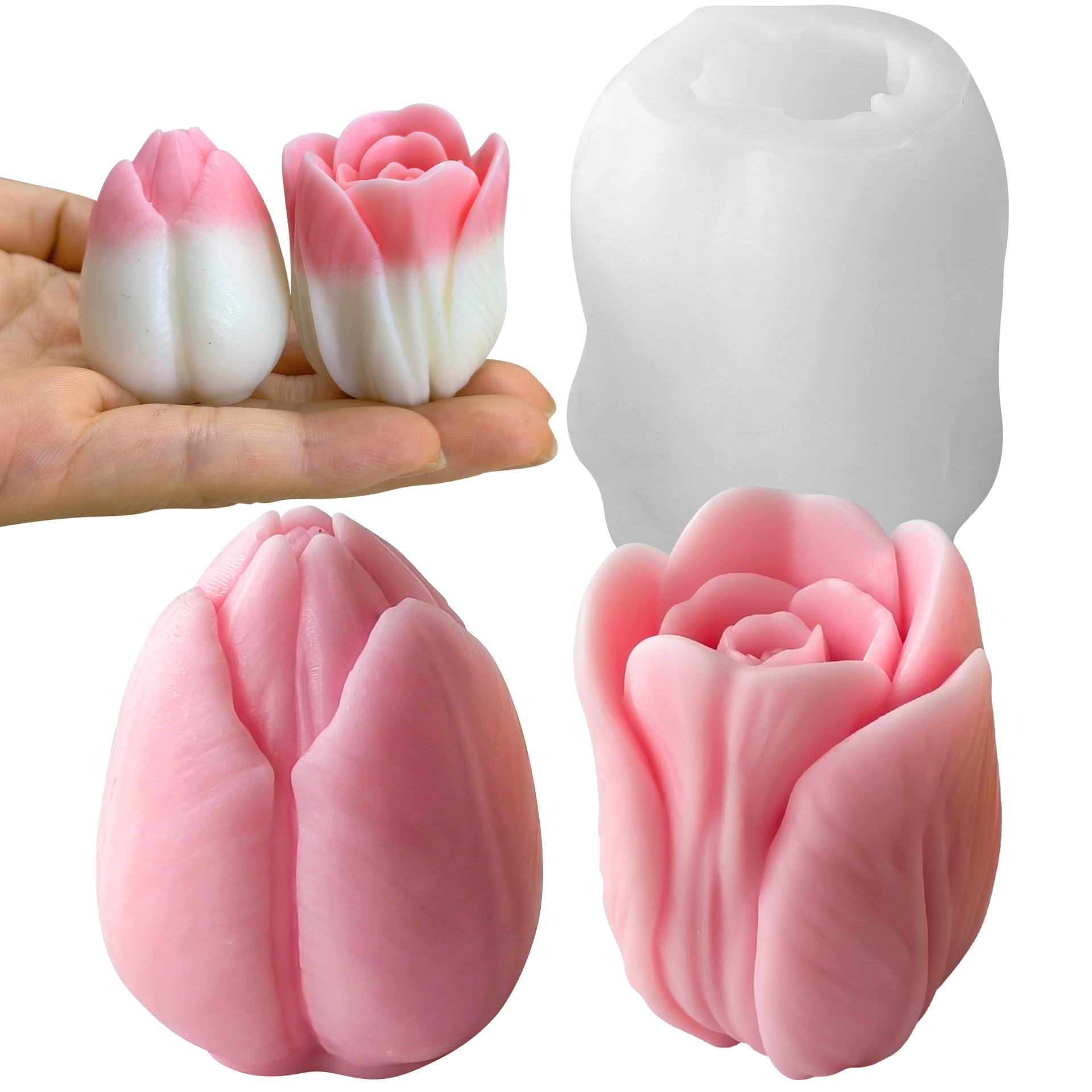 2 Pack Tulip Flower Peony Rose Succulent Cylinder Candle & Resin Mold - Resin Casting Silicone Molds for Home Decor & Candle Making Wave Spiral Mold-image-7