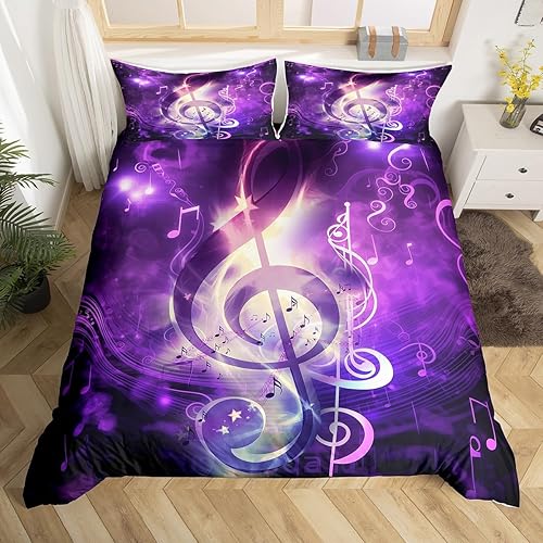 Erosebridal Juego de ropa de cama de notas musicales, funda de edredón con temática musical, funda de edredón dorada brillante, funda de edredón de