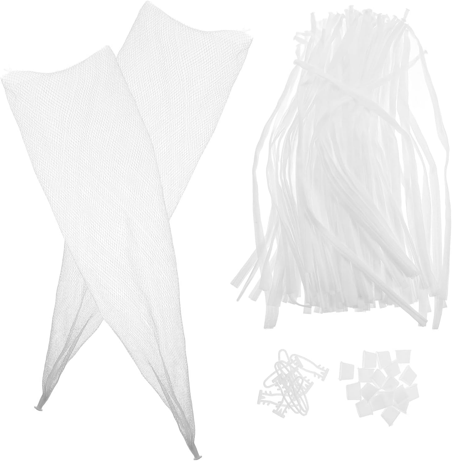 Reusable Mesh Garlic Storage Bags for Produce, 100pcs White Small Mesh Net Bags with Drawstring, Multi-use Vegetable and Onion Packing for Kitchen and Grocery Organization