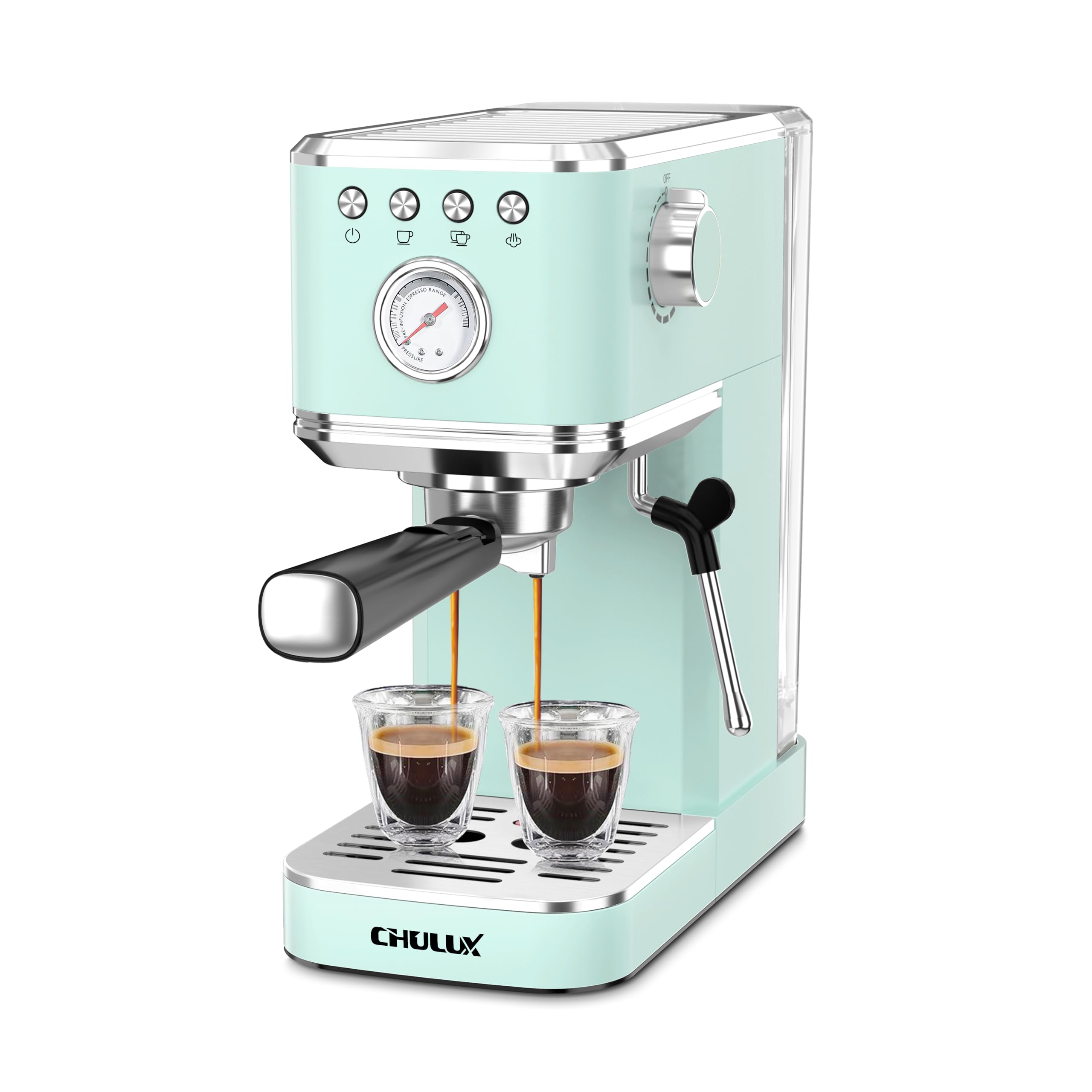CHULUX Slim Espresso Machine with Milk Frother, 20 Bar Professional Italian Pump Espresso Coffee Machine for Home Cappuccino & Latte Maker, Stainless Steel, Pastel Green