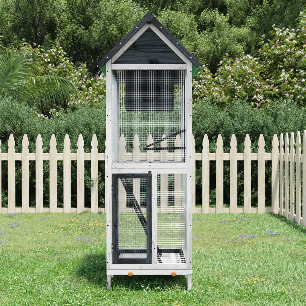 GuyAna Casita para pájaros Madera Maciza Pino Gris 60x58,5x160 cm Pajareras Exterior En Jardin