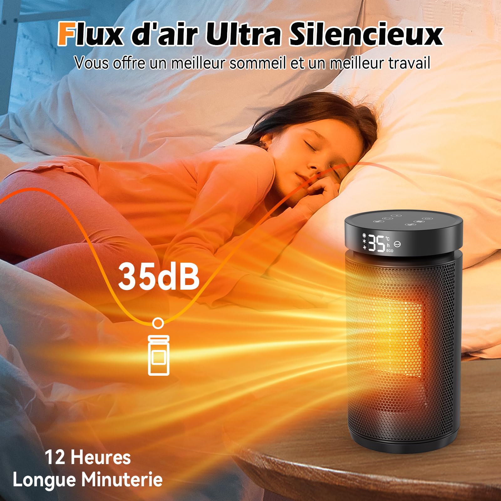 Chauffage d'appoint,1500W Radiateur Electrique Soufflant Economique avec Thermostat&Télécommande,4 Modes Radiateur Soufflant Salle de Bain,Minuterie 1-12H,70°Oscillation,Chauffage Soufflant Silencieux