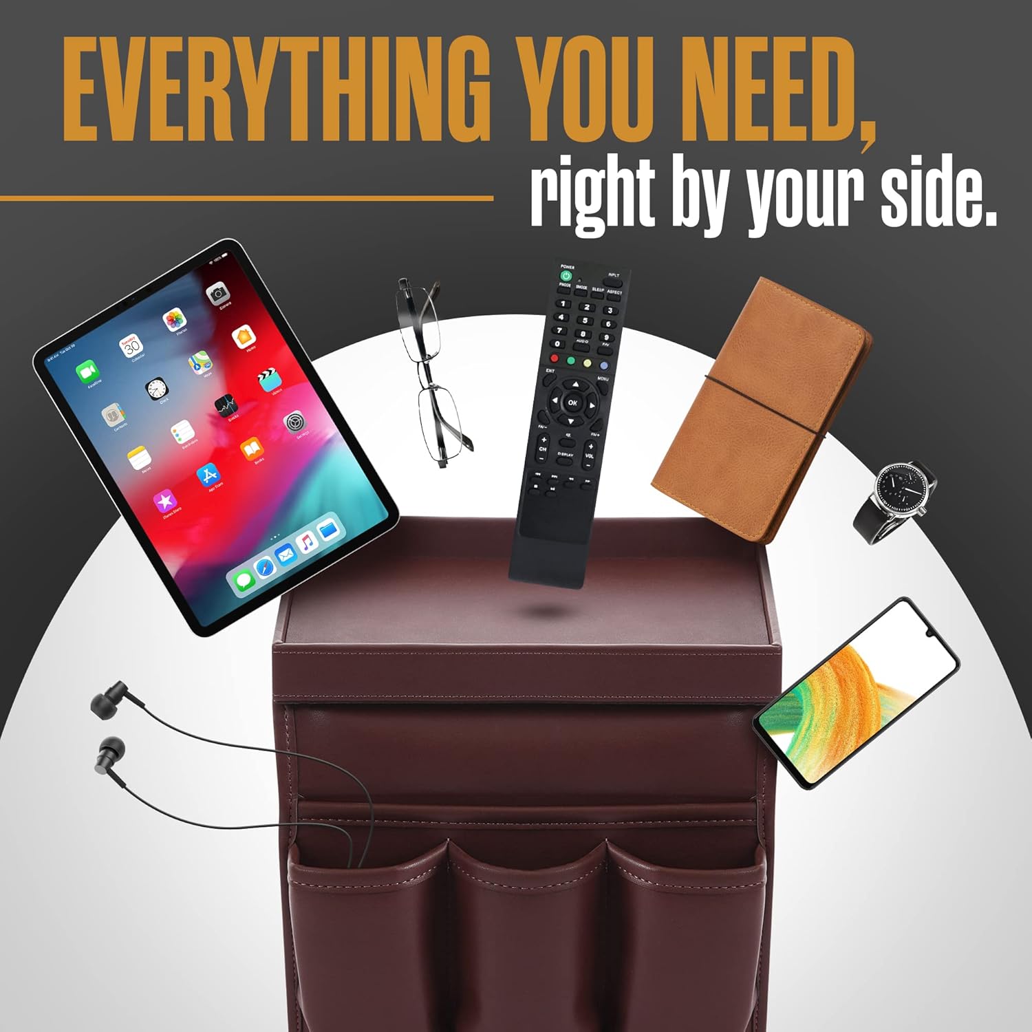 Houseables Armchair Caddy, Recliner Accessories, Armrest Organizer, Arm Chair Caddy, Sofa Armrest Organizer, Remote Control Holder for Recliner, Couch Pocket, Sofa Side Storage, Couch Pouch, Brown